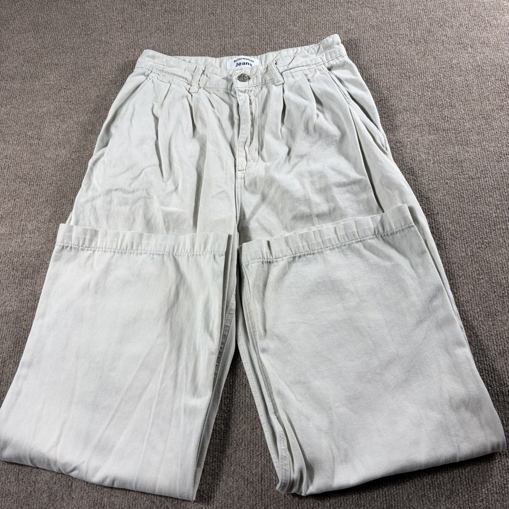 Reformation Jeans Womens 27 Ivory Wide Leg Paperbag High Rise Pants Cotton